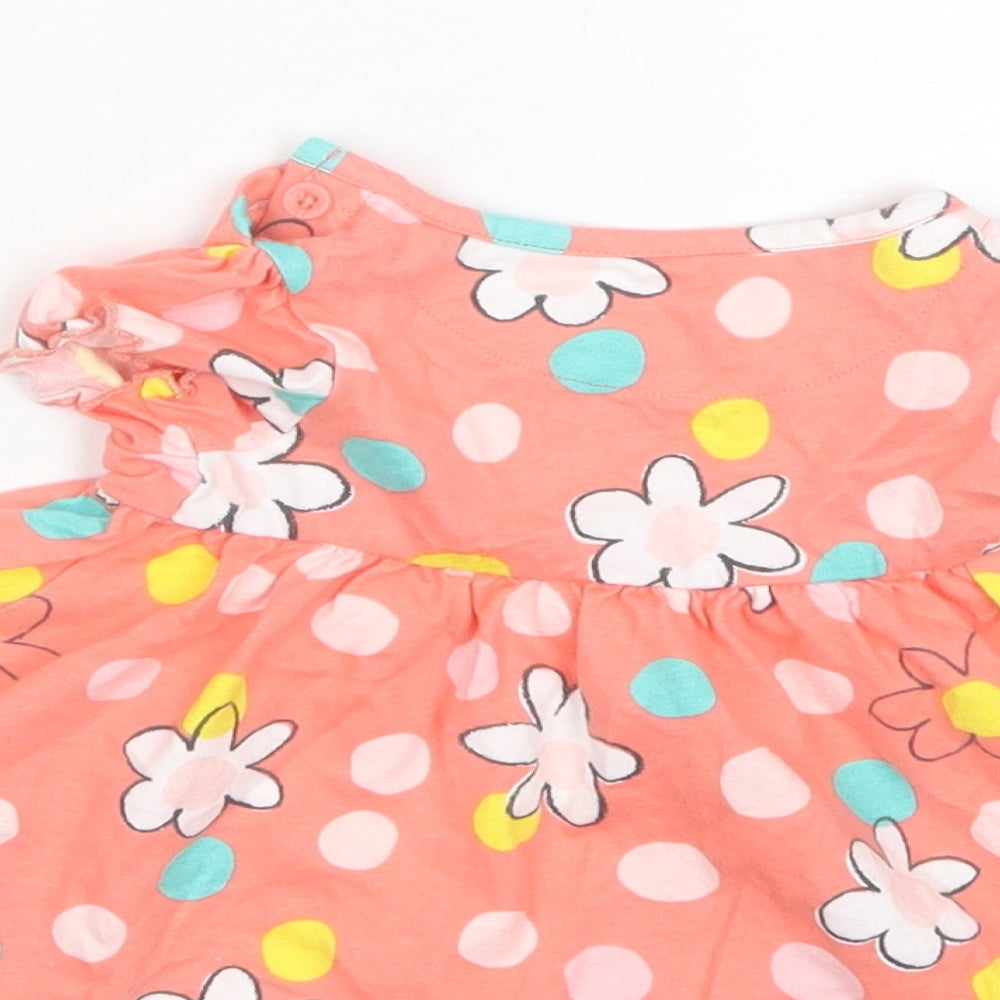 Marks & Spencer Baby Pink Polka Dot Cotton Shift Size 3-6 Months Round Neck
