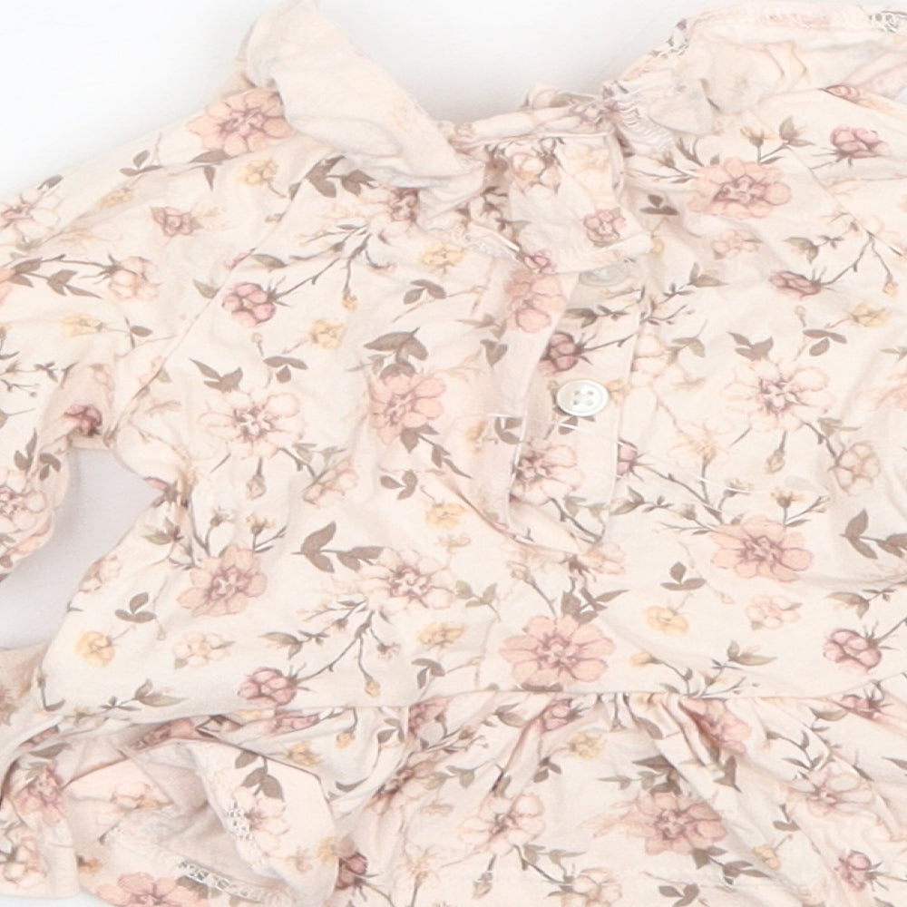 George Baby Pink Floral Cotton Basic Blouse Size 0-3 Months Collared