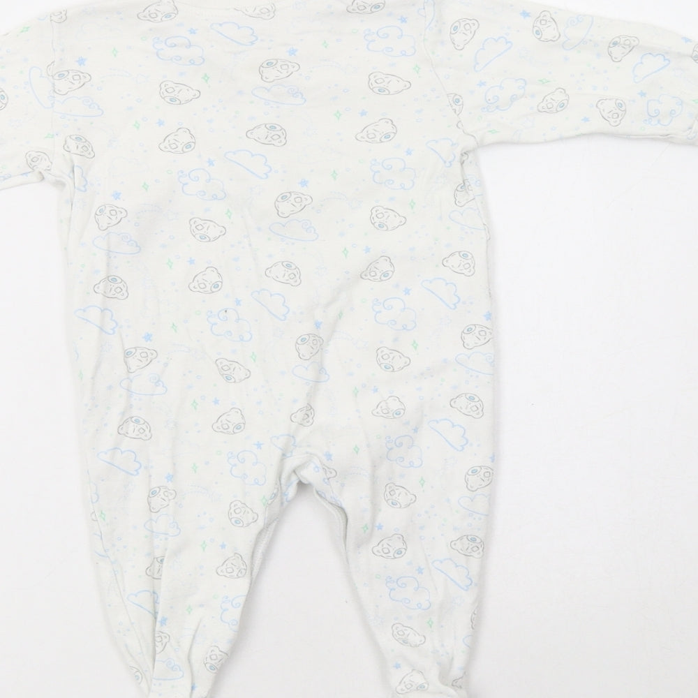 M&S Baby White Geometric Cotton Babygrow One-Piece Size 3-6 Months Snap - Cloud Print