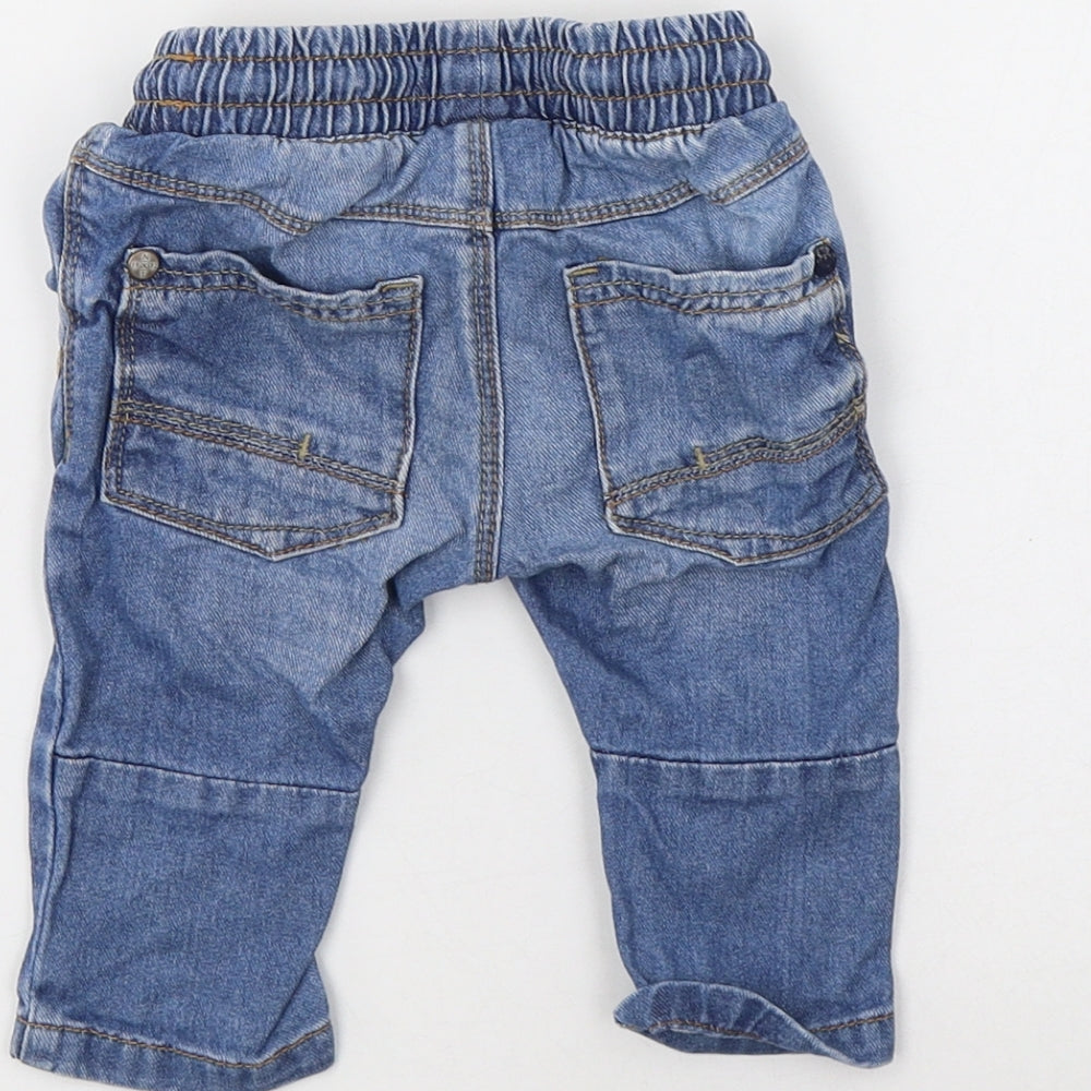 NEXT Baby Blue Cotton Jogger Jeans Size 3-6 Months Drawstring