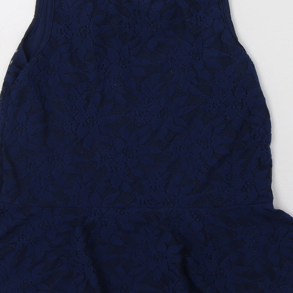 George Girls Blue Floral Polyester Basic Blouse Size 10-11 Years Collared Button - Peplum