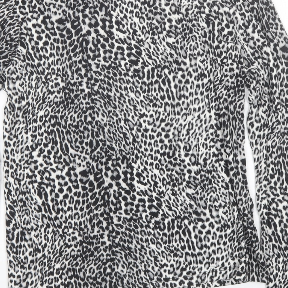 Select Womens Grey Animal Print Viscose Basic Blouse Size 14 Mock Neck