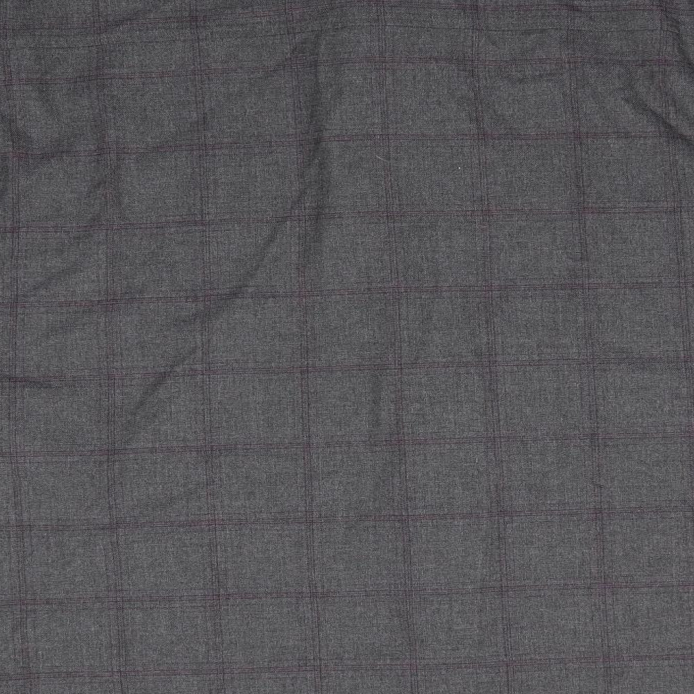 T&W by Taylor & Wright Mens Grey Check Polyester Button-Up Size L Collared Button - Dark Grey with Fine Burgandy Line checks