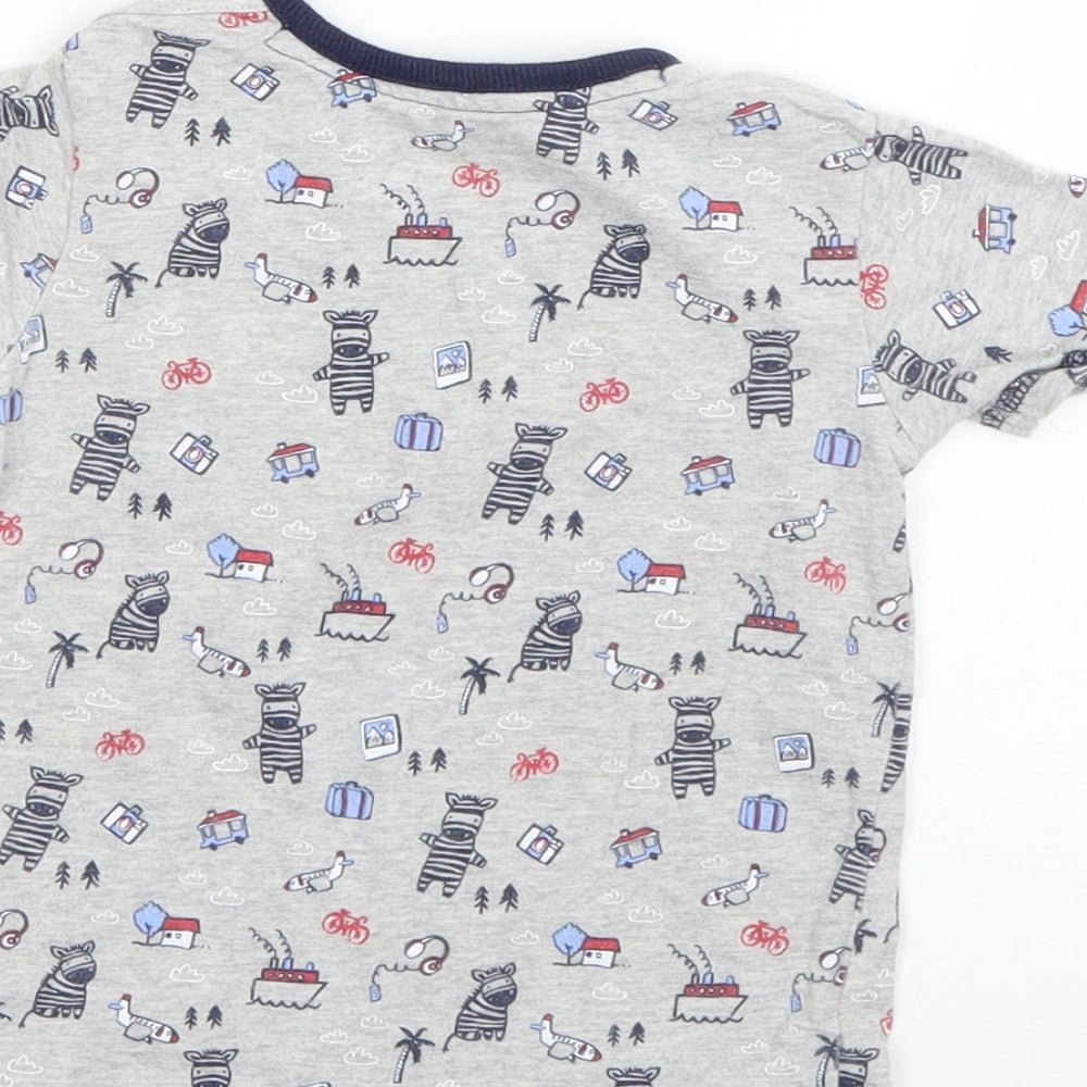 George Boys Grey Cotton Basic T-Shirt Size 9-12 Months Round Neck - zebra