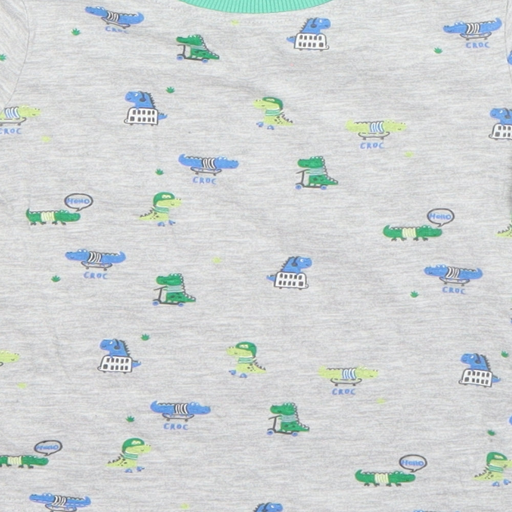 Next Boys Grey Cotton Basic T-Shirt Size 9-12 Months Round Neck - crocodiles