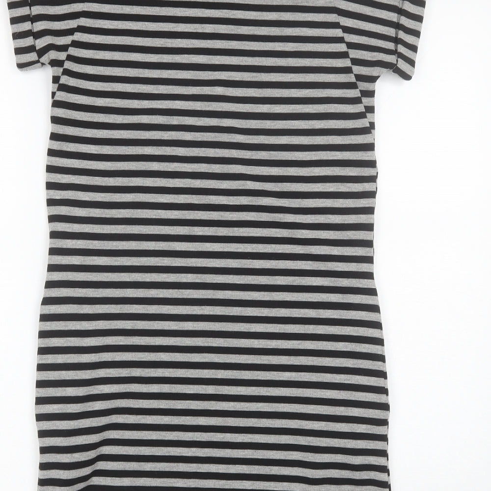 New Look Womens Black Striped Polyester Shift Size 6 Round Neck