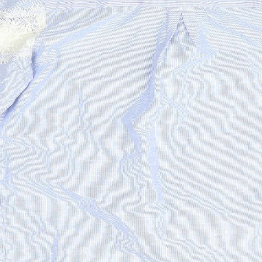 New Look Womens Blue 100% Cotton Basic Button-Up Size 6 Round Neck