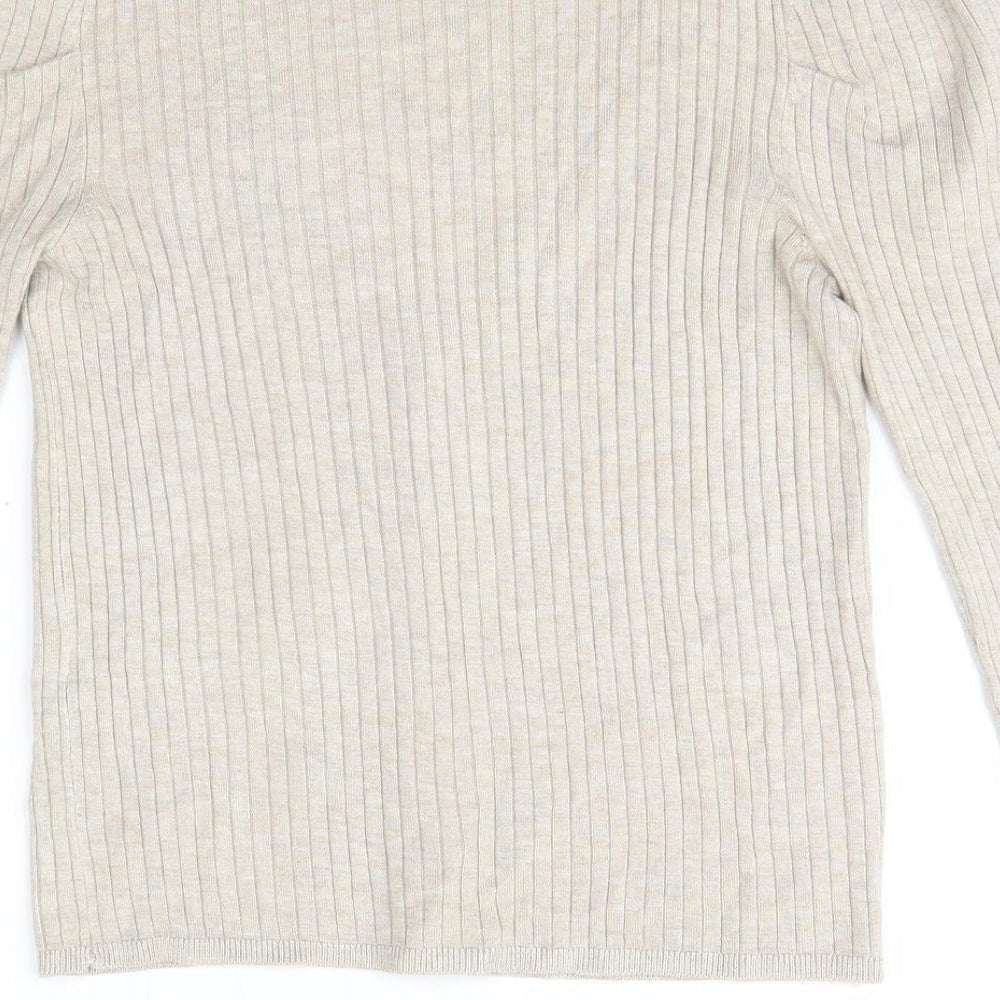 Lefties Womens Beige V-Neck Polyester Cardigan Jumper Size M