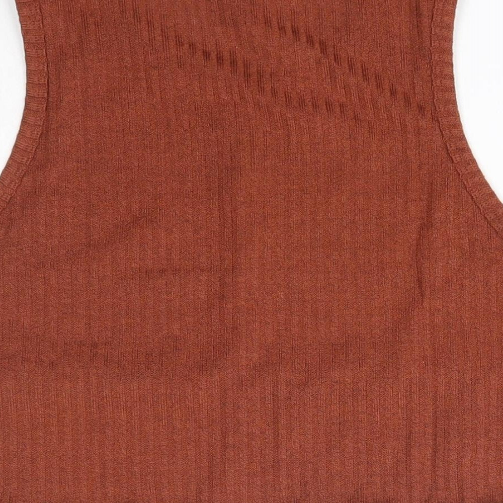 SheIn Womens Brown Polyester Basic Tank Size L Round Neck
