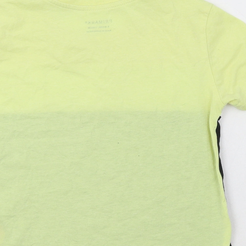 Primark Boys Yellow Colourblock Polyester Basic T-Shirt Size 5-6 Years Crew Neck