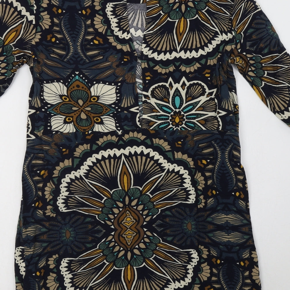 H&M Womens Multicoloured Floral Viscose Shift Size 6 Round Neck Button