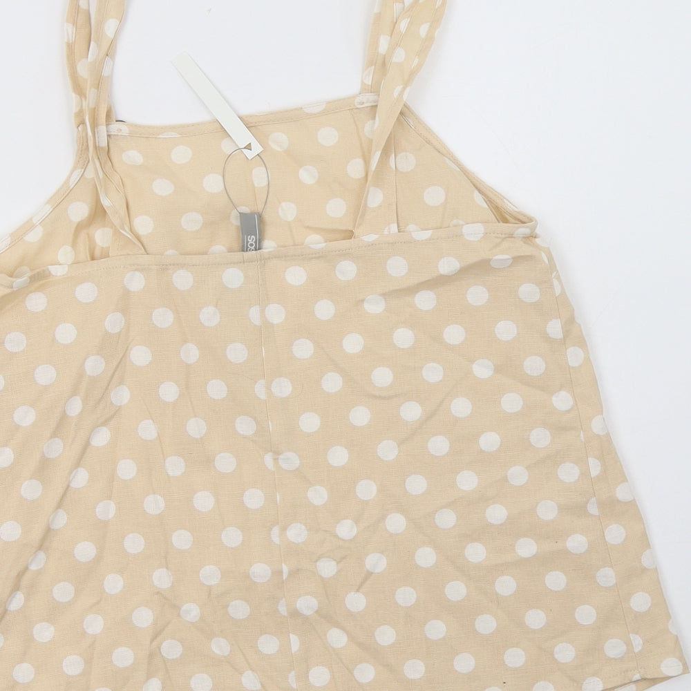 ASOS Womens Beige Polka Dot Cotton Camisole Blouse Size 6 Square Neck