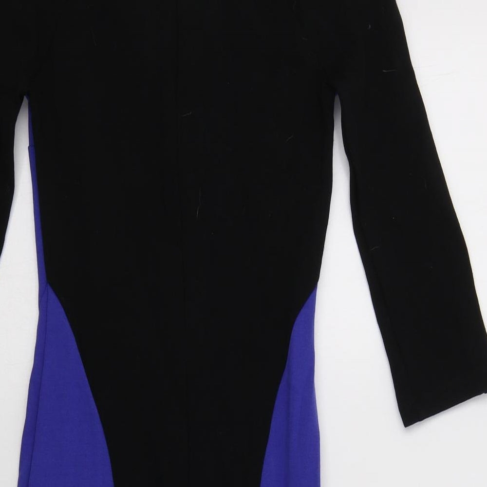 New Look Womens Black Colourblock Viscose Bodycon Size 6 Round Neck Zip
