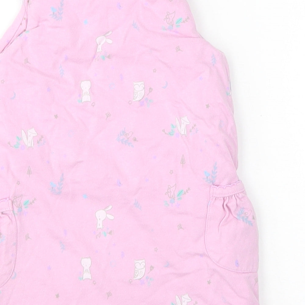 Mini Club Girls Pink Floral Cotton Jumper Dress Size 3-6 Months Round Neck