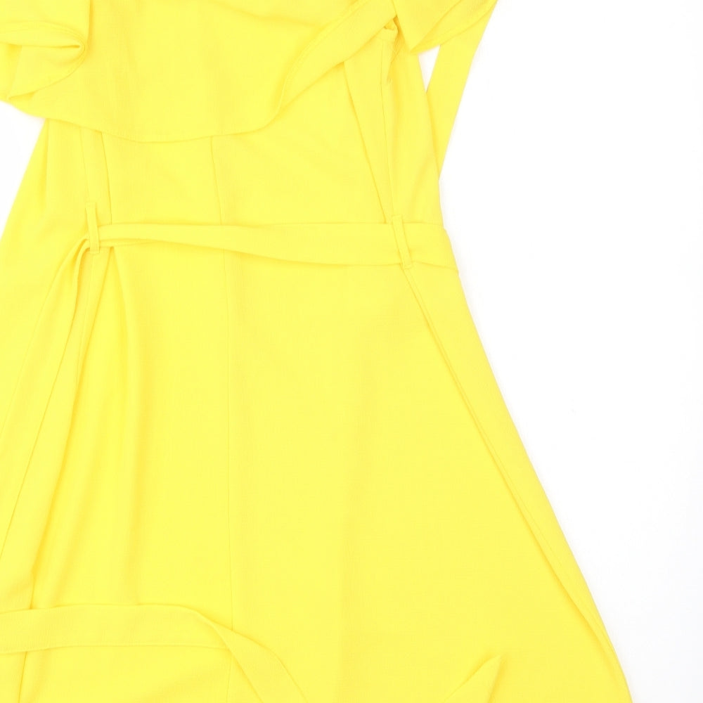 New Look Womens Yellow Polyester A-Line Size 10 Boat Neck