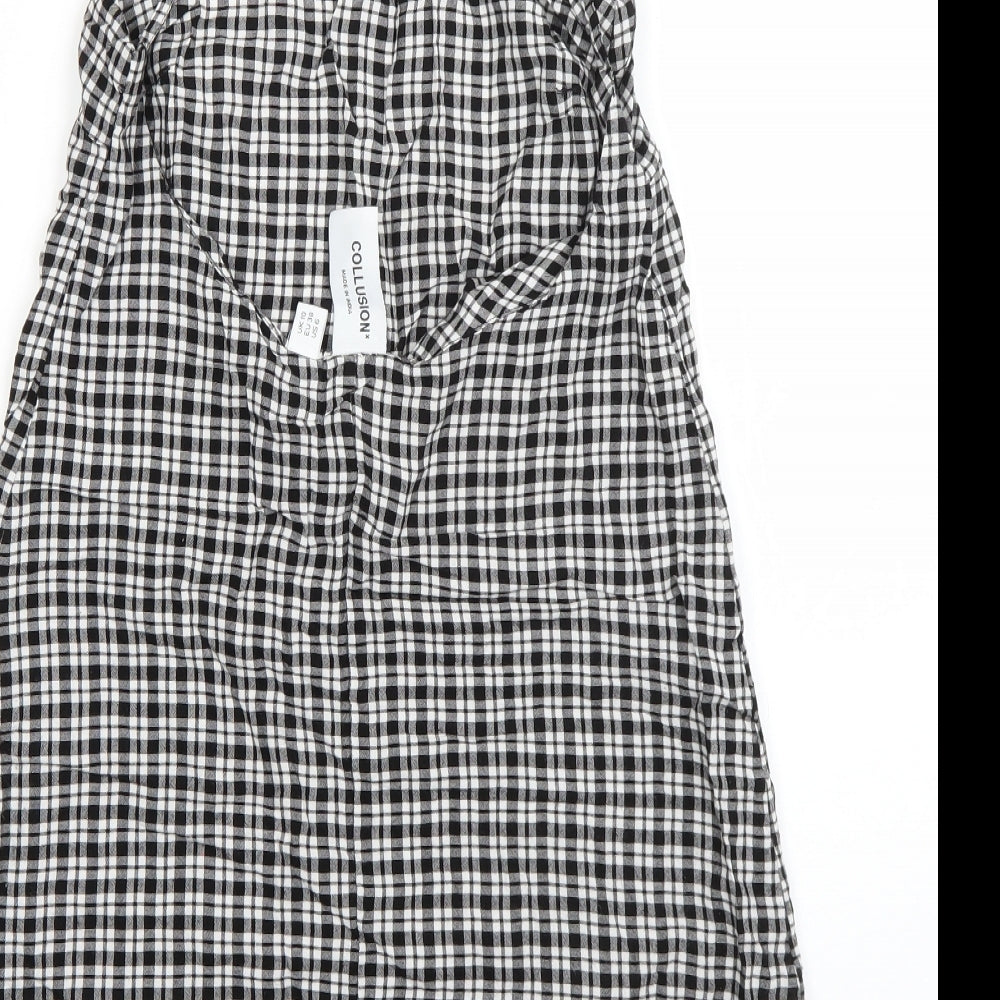 COLLUSION Womens Black Plaid Viscose A-Line Size 10 Square Neck