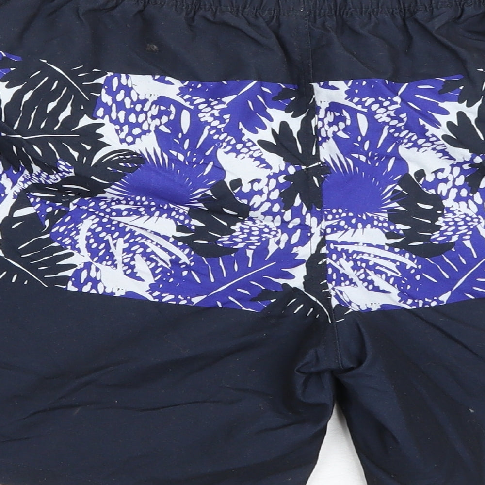 Easy Mens Blue Floral Polyester Cargo Shorts Size M Regular - swim beach