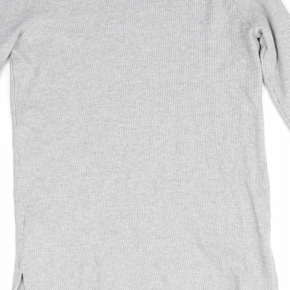 New Look Womens Grey Round Neck Cotton Pullover Jumper Size 14 - Longline Ribbed knit Light Grey Mix