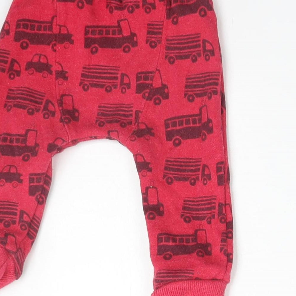 F&F Boys Red Cotton Jogger Trousers Size 3-6 Months - VEHICLES