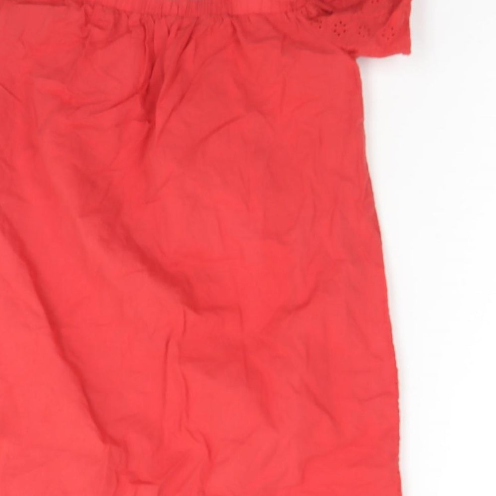 Primark Girls Red Floral Cotton A-Line Size 7-8 Years Square Neck