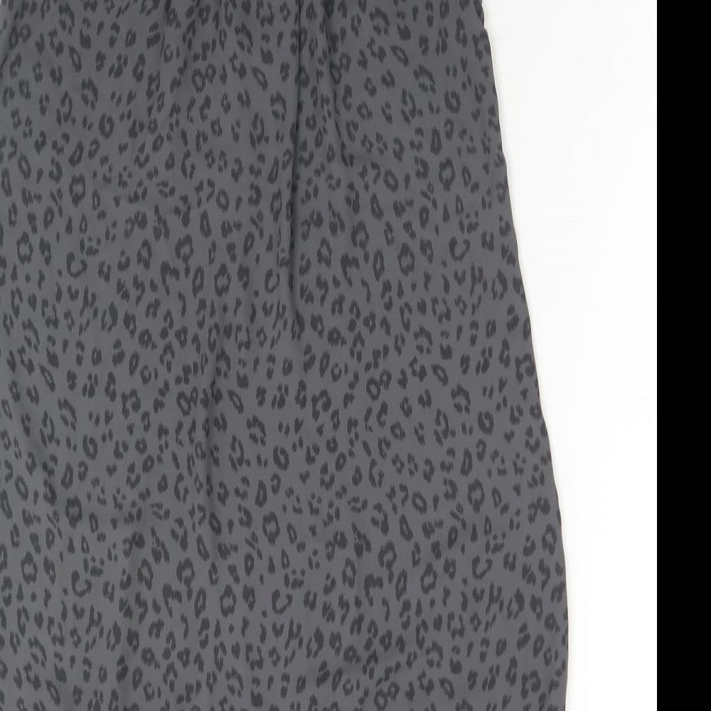H&M Womens Grey Animal Print Polyester Basic T-Shirt Size 6 Round Neck