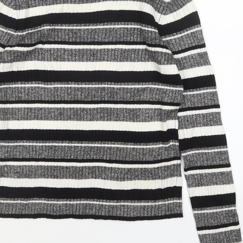 H&M Womens Multicoloured Round Neck Striped Viscose Pullover Jumper Size M