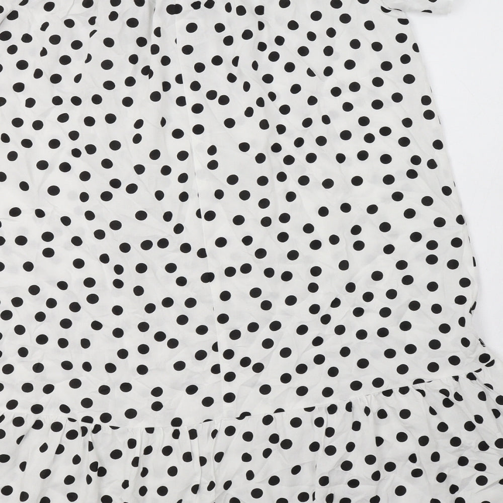 Papaya Womens White Polka Dot Viscose A-Line Size 8 Off the Shoulder