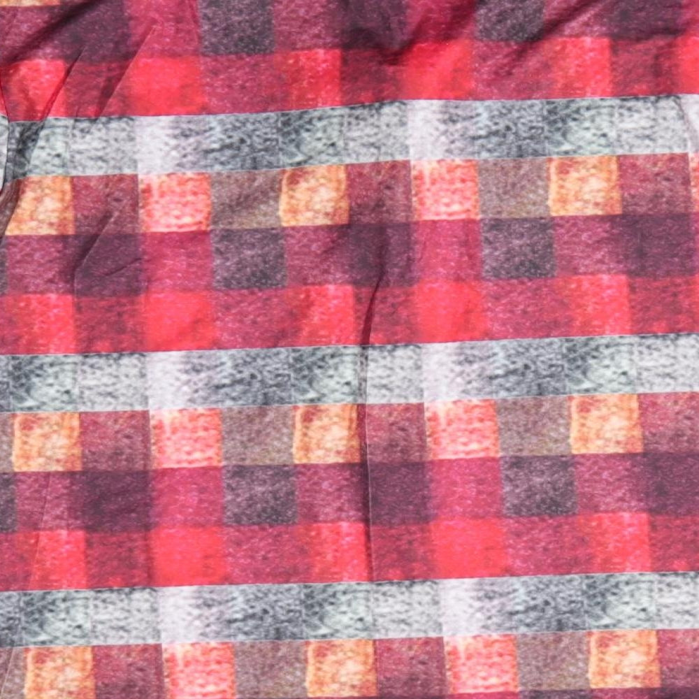 Preworn Mens Red Check Button-Up Size M Collared Button - Mandarin Collar Half way buttons