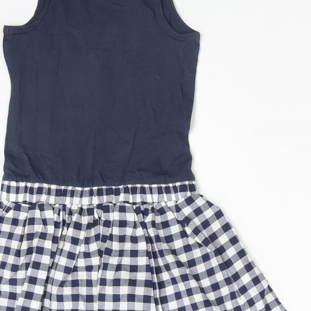 NEXT Girls Blue Gingham Cotton Skater Dress Size 3 Years Round Neck