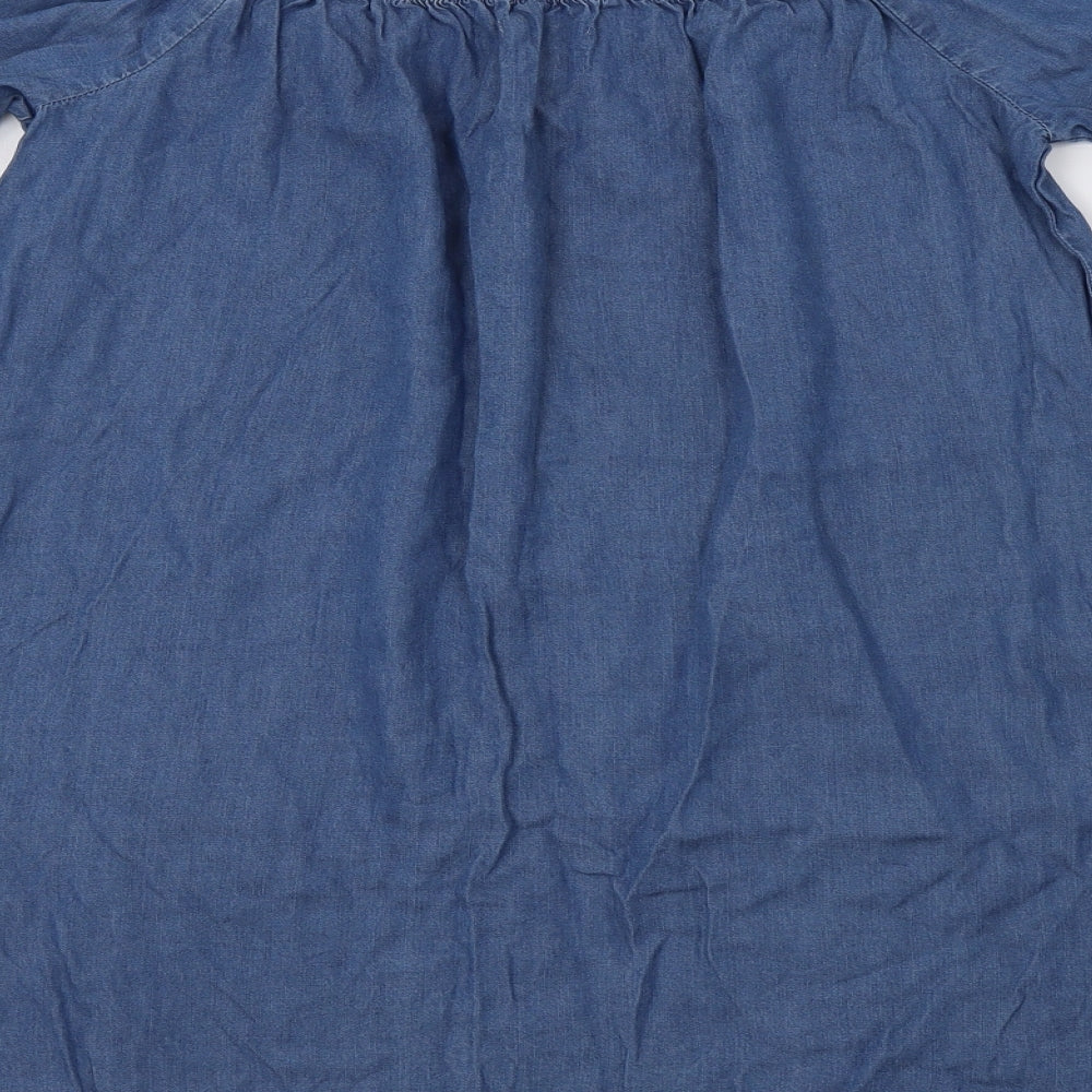 New Look Womens Blue Lyocell A-Line Size 10 Off the Shoulder