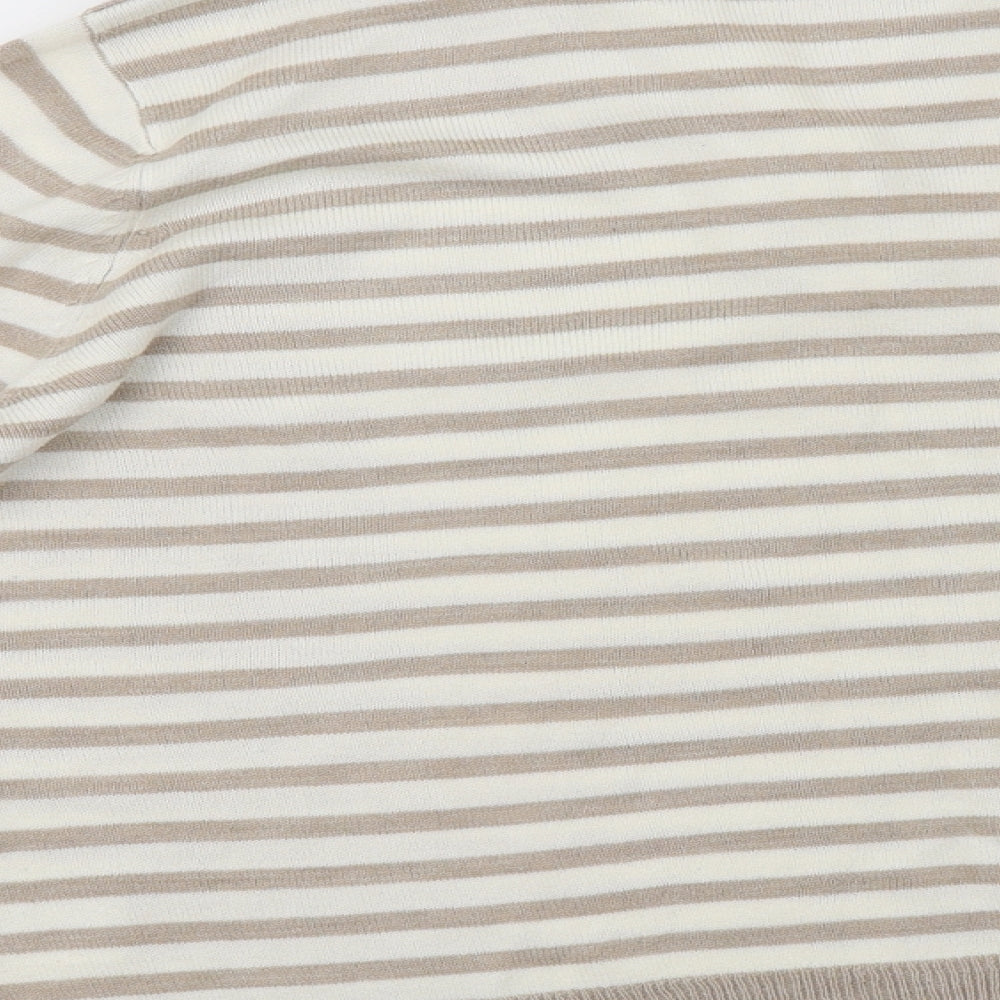 Editions Womens Beige Collared Striped Acrylic Pullover Jumper Size 18