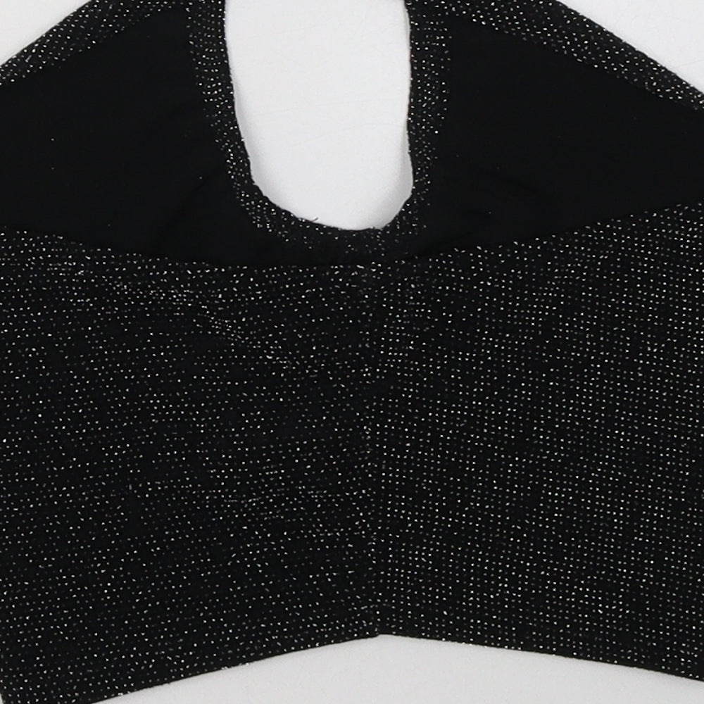 PRETTYLITTLETHING Womens Black Nylon Cropped Tank Size 4 Halter