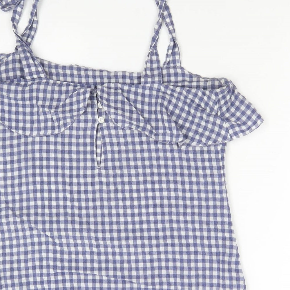 NEXT Womens Multicoloured Check Polyester Basic T-Shirt Size 6 Square Neck