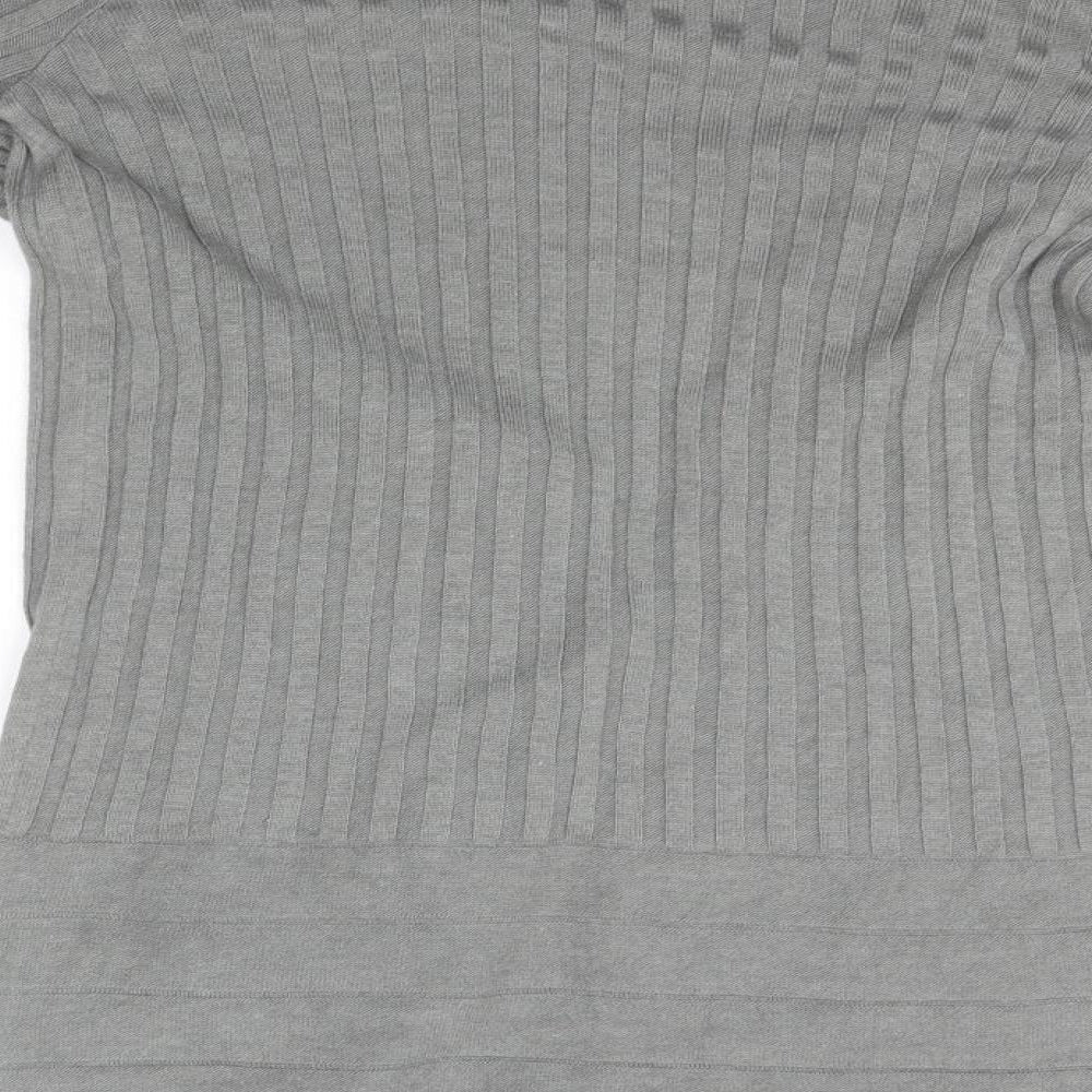 Per Una Womens Grey Round Neck Striped Viscose Cardigan Jumper Size 10