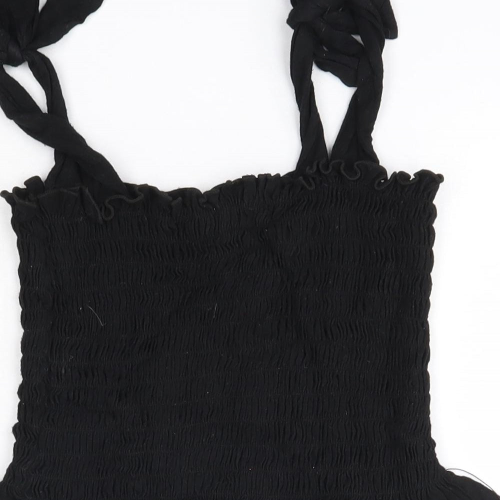 Boohoo Womens Black Viscose Camisole Blouse Size 8 Square Neck