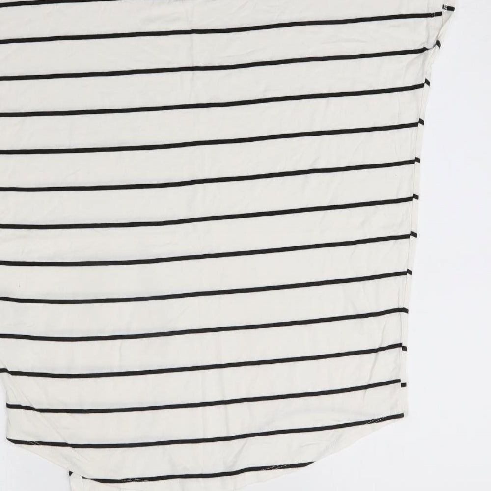 New Look Womens White Striped Viscose Basic Blouse Size 10 Round Neck