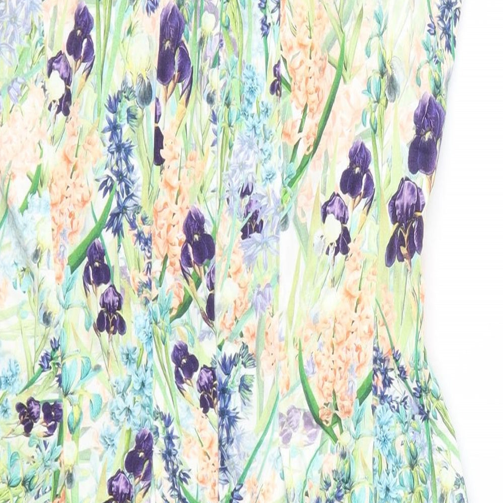 Coast Womens Multicoloured Floral Cotton A-Line Size 8 Round Neck