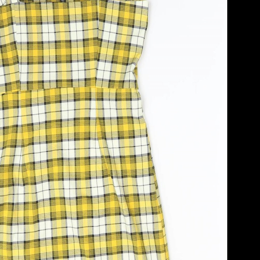 H&M Womens Yellow Check Polyester Bodycon Size 10