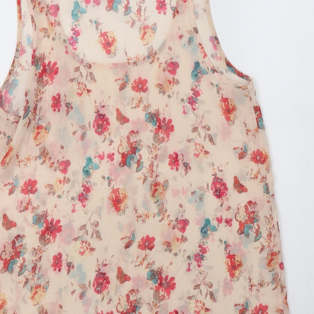 Internacionale Womens Pink Floral Polyester Basic Blouse Size 12 Scoop Neck