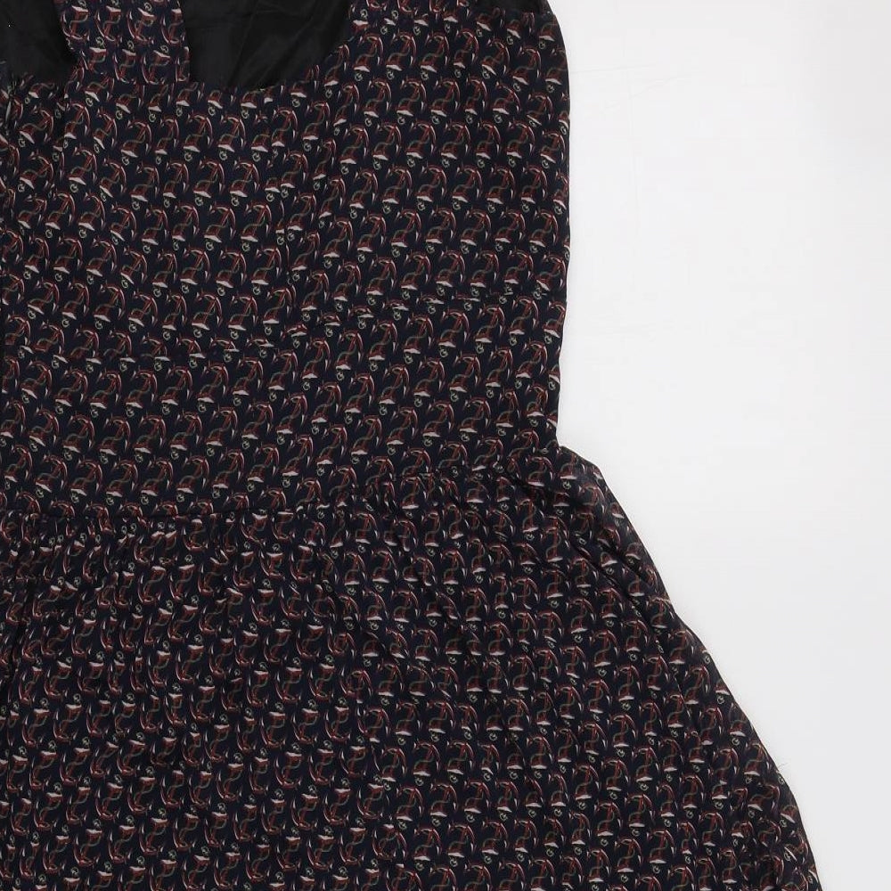 Love Womens Blue Geometric Polyester Fit & Flare Size M Scoop Neck Zip - Anchor Print