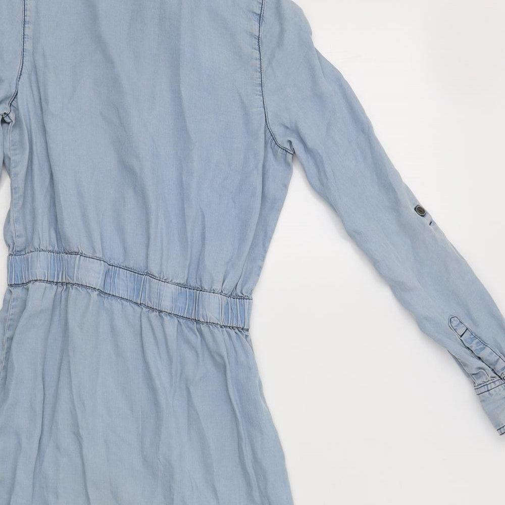 Tractor Womens Blue Lyocell Basic Button-Up Size S Collared