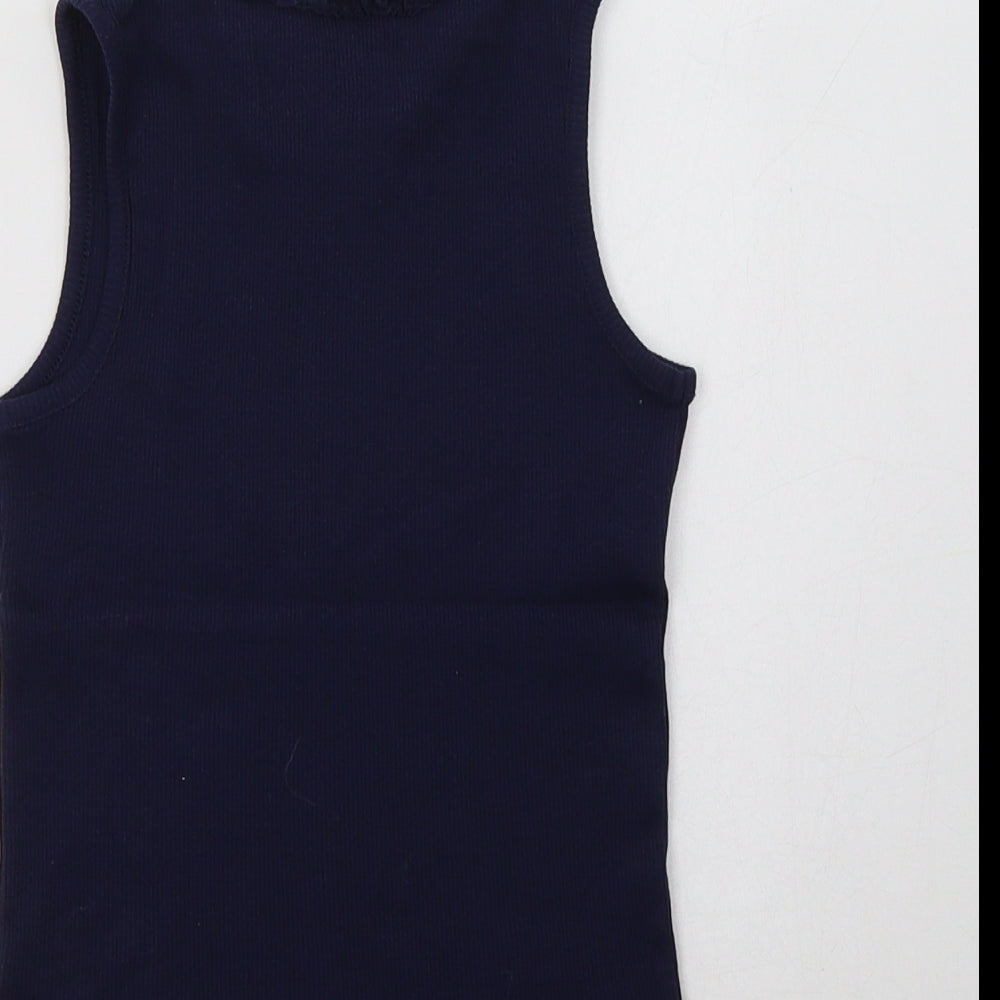 George Girls Blue Cotton Basic Tank Size 7-8 Years Crew Neck