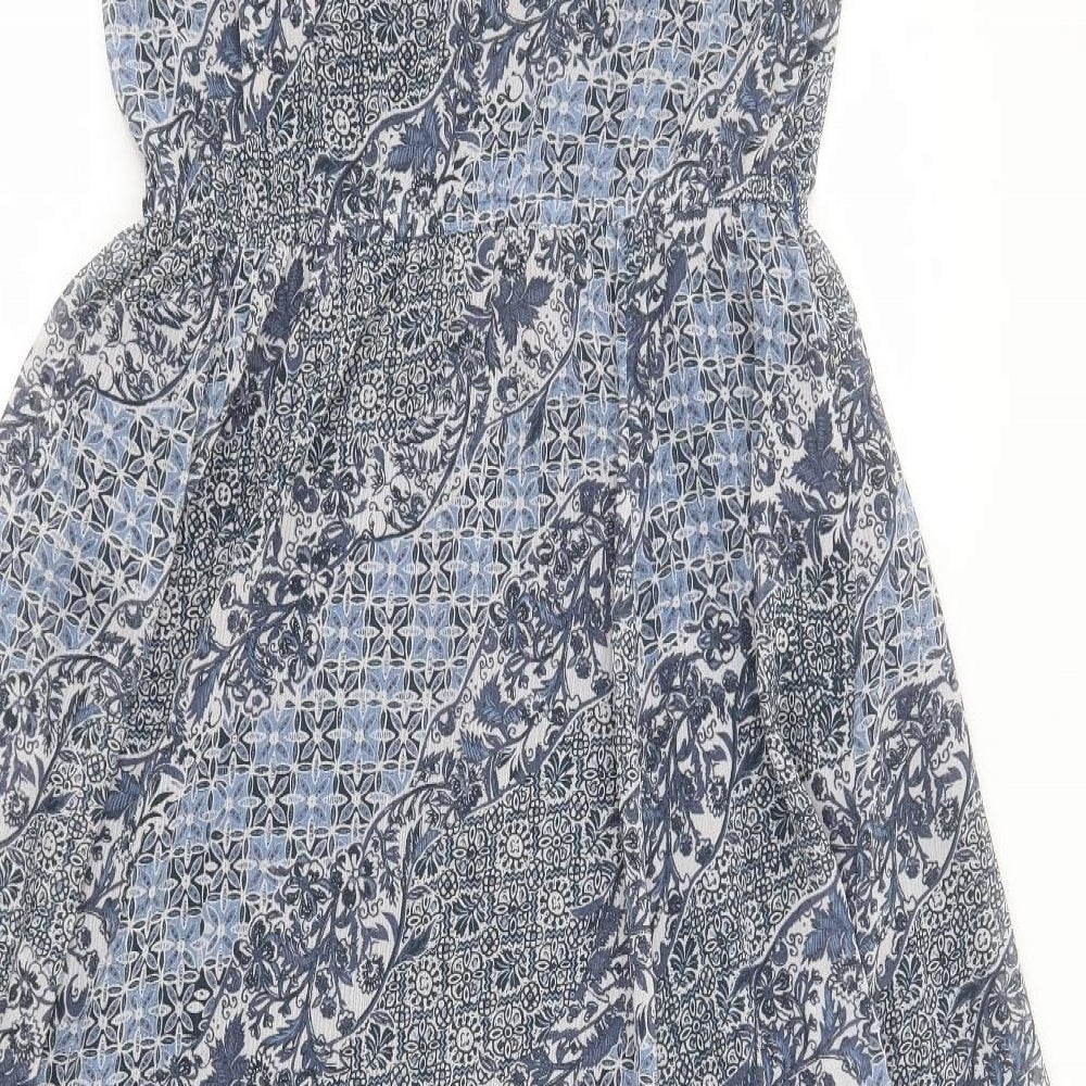 Indigo Womens Blue Geometric Polyester A-Line Size 10 Round Neck