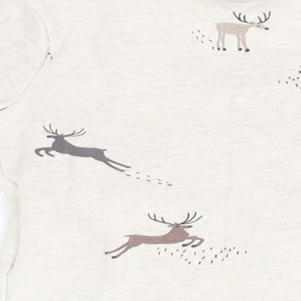 H&M Baby Ivory Cotton Basic T-Shirt Size 0-3 Months Round Neck - Reindeer