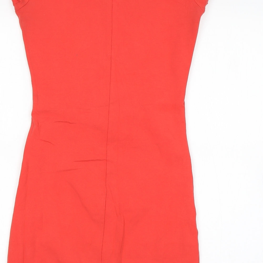 Topshop Womens Orange Cotton Mini Size 10 Round Neck