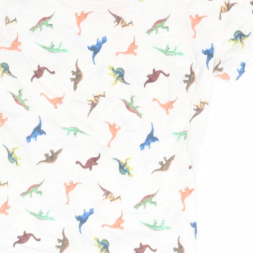 Next Girls White Animal Print Cotton Basic T-Shirt Size 9-12 Months Round Neck - Dinosaurs
