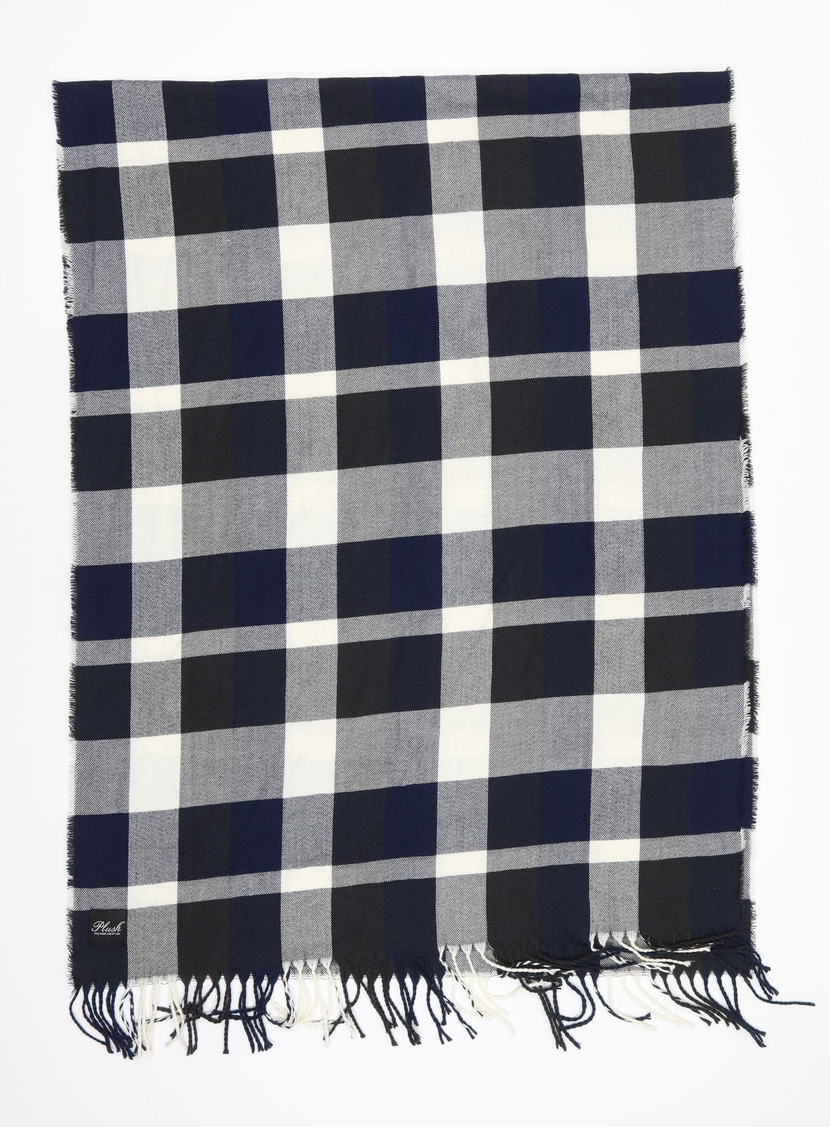 Plush Womens Blue Check Polyester Shawl/Wrap - Blue Black Grey Check