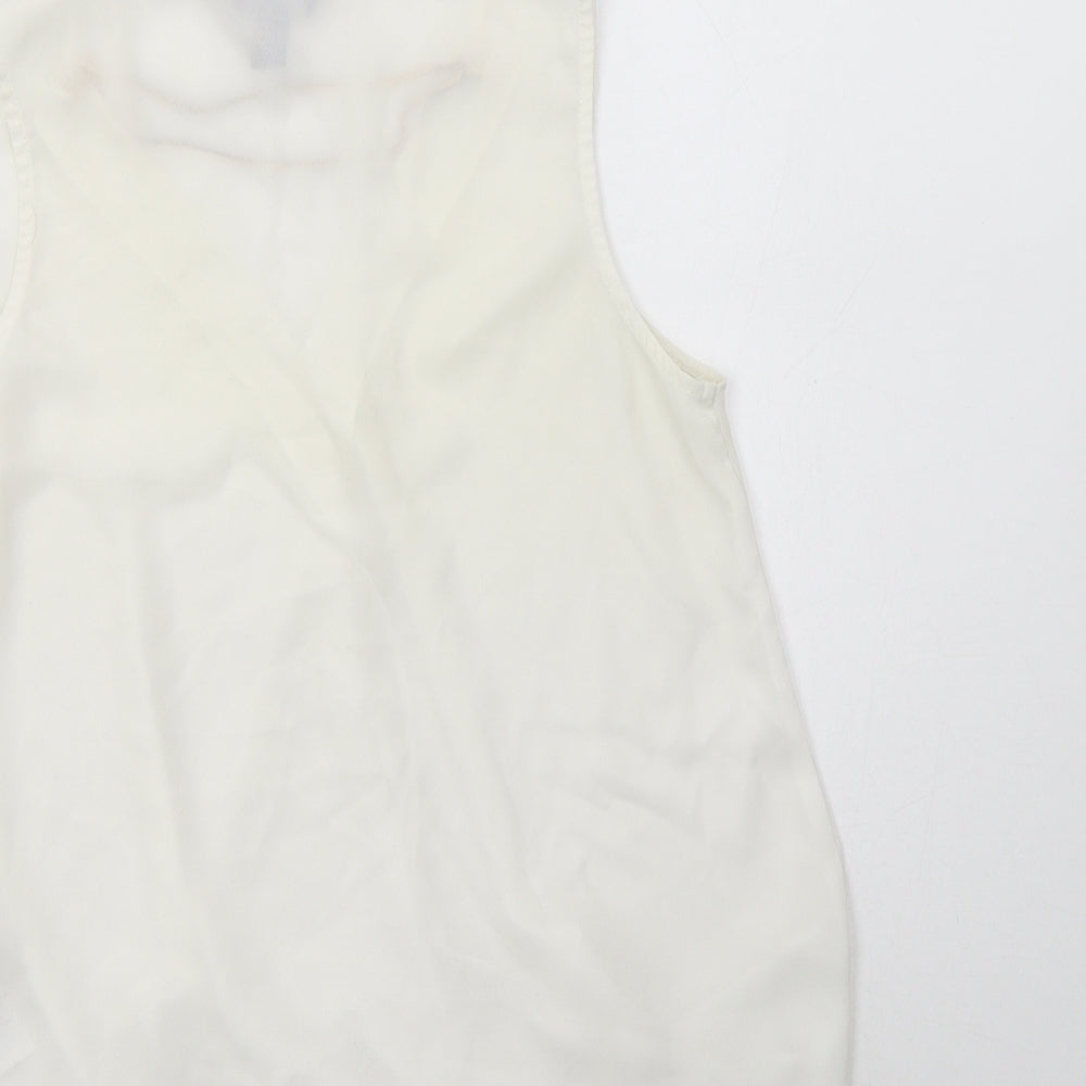 New Look Womens White Polyester Basic Blouse Size 8 V-Neck - Neckline Detail