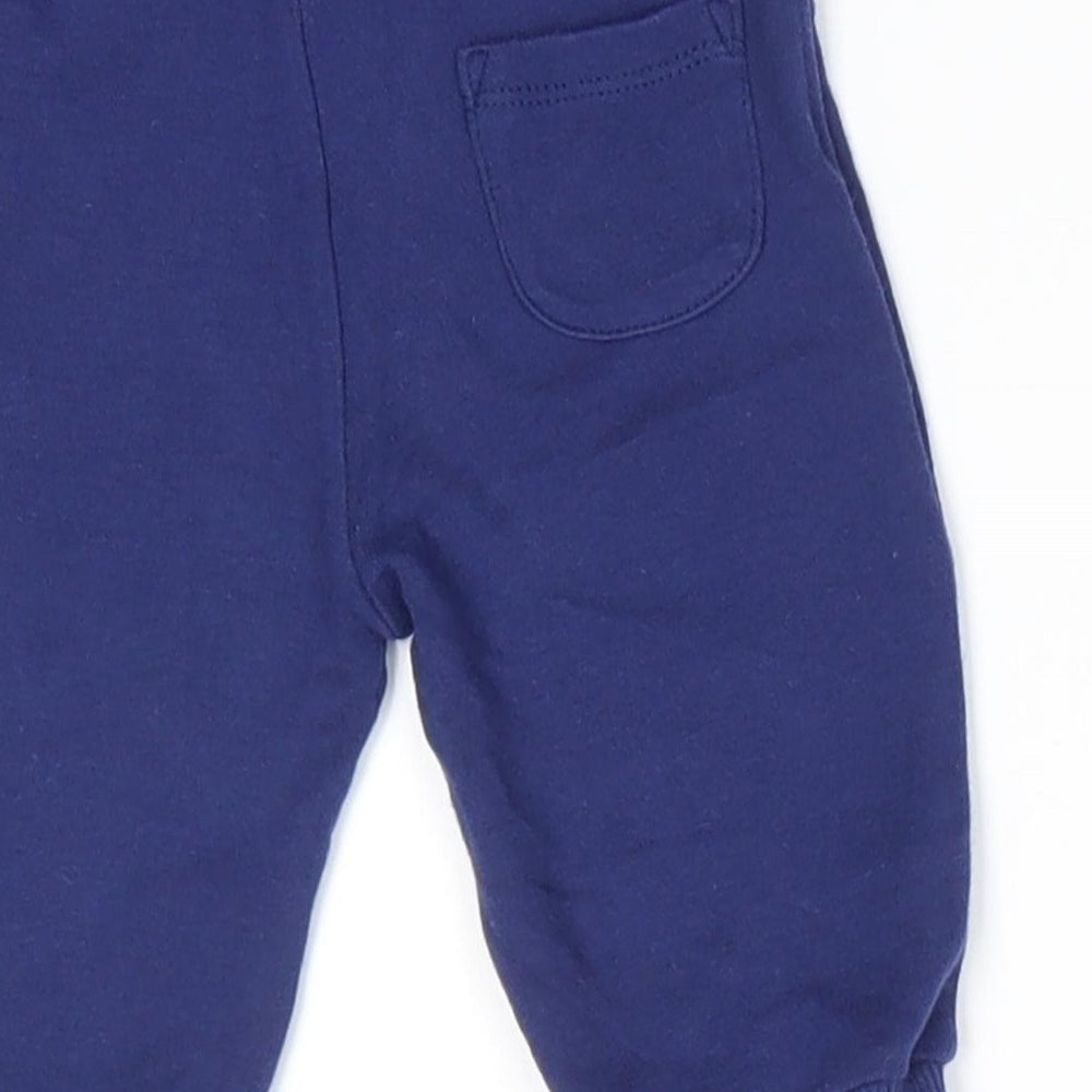 Matalan Boys Blue Cotton Jogger Trousers Size 3-6 Months Drawstring - Mid Blue Back Pocket