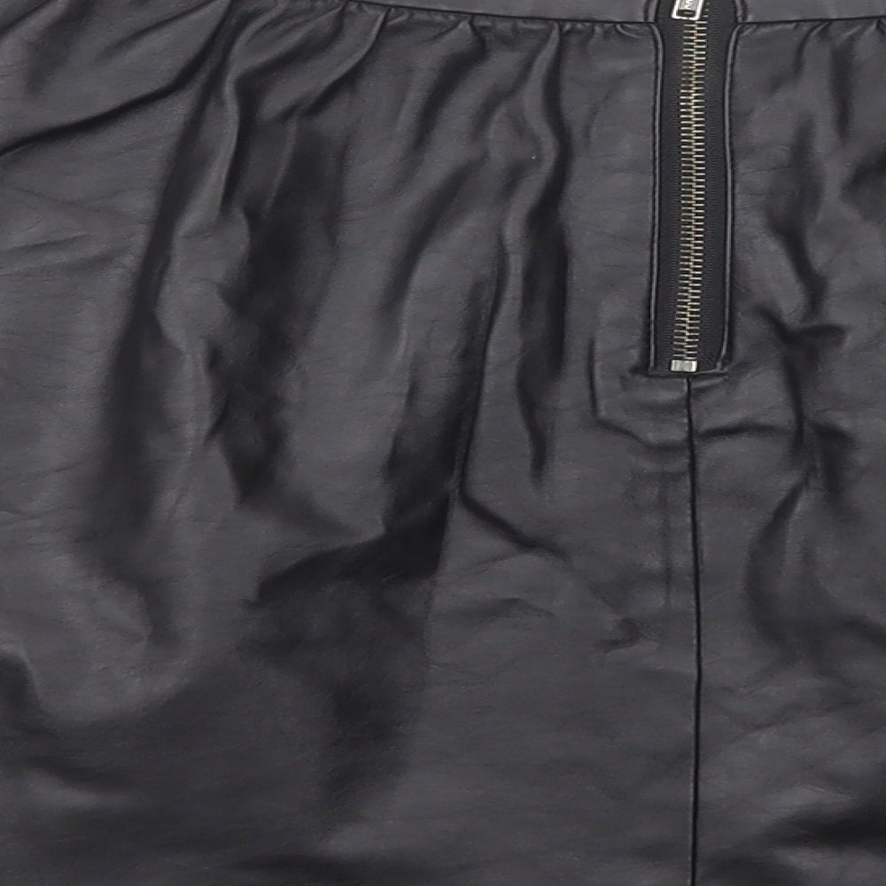 Topshop Womens Black Polyurethane A-Line Skirt Size 10